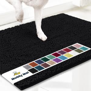 Muddy Mat Shown on TV  Super Absorbent Microfiber Dog Door Mat for Muddy Paws, Non-Slip Washable Pet Rug, Quick Dry Chenille Entryway Carpet, Machine Washable Indoor Outdoor mat, Black 30"x19"