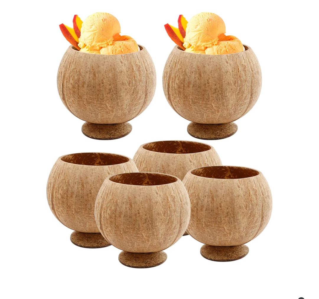 10 Pcs Natural Coconut Shell Cups, Hawaiian Theme Luau Party Cups Supplies, Coconut Cups for Party, Coffee shop, Ice Cream Store, Restaurant, Special Coconut Shell Cup Decoration, 12oz
