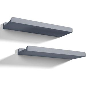 Love-KANKEI Floating Shelves Wall Mounted Set of 2, 17 Inch Rustic Wood Wall Shelves for Storage, Bedroom Living Room Bathroom Kitchen Office and More Weathered Grey