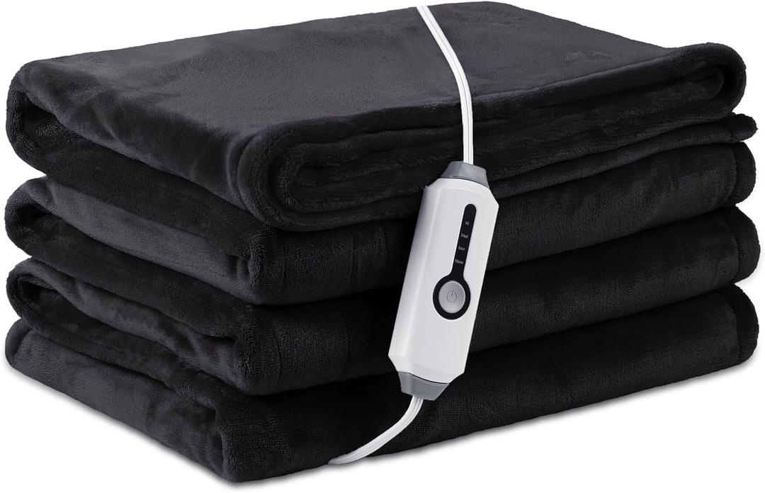 LaffyLo Electric Heated Blanket Full Size  72"x84", Soft Flannel Heating Blanket, 10 Heating Levels, 112 H Auto Shut Off, Breathable Warm and Washable for Bed, Dark Grey
