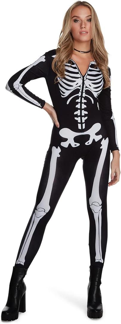Morph Skeleton Bodysuit - Women's Halloween Costume (Large, White)