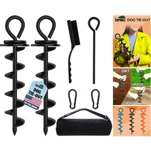 Eurmax USA Heavy Duty Dog Tie Out Stake for Large Dogs up to 210 lbs Dog Stakes for Outside,Dog Anchor, Gadgets, Accessories for Dogs,Dog Runner Leash Stake Trampoline Stakes(2,Medium,Black)