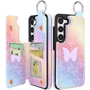 Shorogyt for Samsung Galaxy S23 Wallet Case with Card Holder - Designer PK Butterfies Pattern Kickstand Magnetic Clasp Back Flip Folio Leather Phone Cases for S23 for Women Men Girls