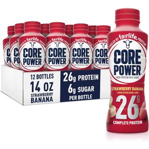 Core Power Protein Shake, Strawberry Banana, 26g Bottle, 14oz, 12 Pack (EXP 05/08/26)