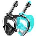 Full Face Snorkel Mask for Adults Teen, Snorkeling Gear with Detachable Camera Mount, Panoramic 180° View, Anti-Fog Anti-Leak Snorkling Set for Man and Women (Black Green+Black-L/XL)