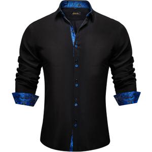 DiBanGu Men's Dress Shirt Long Sleeve Casual Button Down Shirts Regular Fit Inner Contrast Shirt for Business Party (Black, XL)