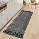Collive Kitchen Runner Rug, 2' x 4.3' Cotton Hand-Woven Reversible Washable Rug, Black Bathroom Rugs Modern Farmhouse Hallway Carpet for Foyer Bedroom Entry Back Door Decor
