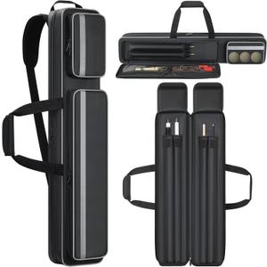 Pool Cue Case Soft 2x2, Pool Stick Bag with Multi-pocket for 2 Butts and 2 Shafts, Billiard Stick Carrying Case with Shoulder Straps & Handle for Pool Cue & Accessories