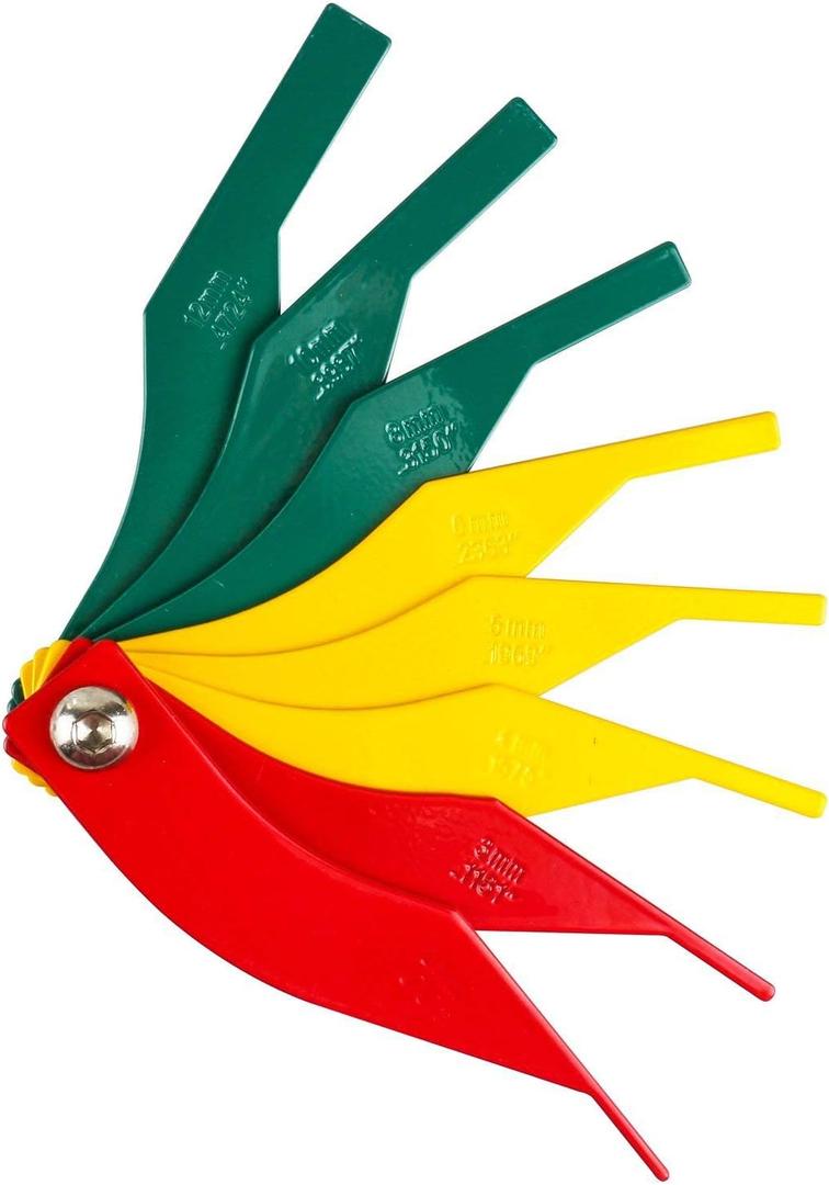 Brake Lining Thickness Gauge, Car Automotive Brake Pad Measuring Ruler Tool, Measure Disc and Drum Brake Pads Feeler Gauge, Color-Coded SAE & MetricDurable Steel Brake Rotor Gauge Father's Day Gift (1 PC)