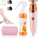 Electric Foot Callus Remover Kit with 3-Speed Adjustable Settings, Portable Feet Sander for Dead Skin, Heel Remover Tool with LED Light, Includes Foot Spray, Storage Case & 60 Sandpaper Discs-Pink