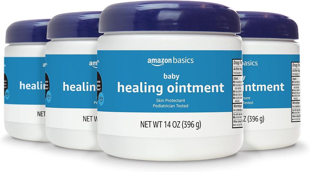 Amazon Basics Healing Ointment for Babies, Skin Protectant for Irritated or Cracked Skin, Pediatrician Tested, 14 Ounce, 4-Pack (Previously Solimo)