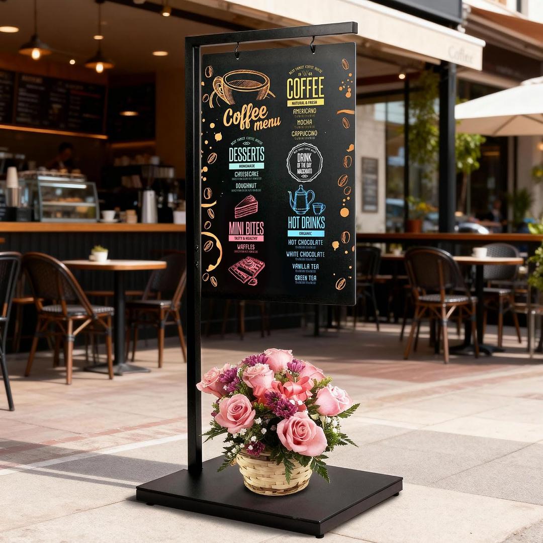 ORIENGEAR Chalkboard Signs with Stand, 43" x 19" Double-Sided Chalk Board, Chalk Board Sign Board with Accessories, Hanging Menu Board, Sandwich Board Signs Outdoor for Restaurant, Cafe, Wedding