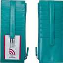 ili New York Long Double Sided Slim Wallet, RFID Blocking Card Holder with ID Window and Side Zip Pocket for Men and Women, Aqua