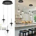 KoKo&Yukina 3-Light Globe Glass Pendant Light Modern Black Clear Globe Glass Chandelier Adjustable Length Pendant Lights Fixtures High Ceiling Light for Kitchen Island Foyer (Bulb & Remote Incl.)