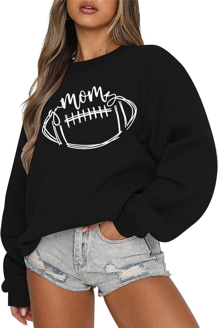 KIDDAD Game Day Sweatshirt Women Football Mom Sweatshirts Football Season Graphic Shirt Fall Casual Pullover Top (Black, S)