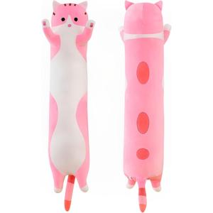 shangman Lovely Plush Cat Doll Cute Cartoon Soft Stuffed Kitten Long Throw Sleeping Pillow Doll Toy Gift for Kids Girlfriend Multiple Size (Pink,50cm/19.6in)