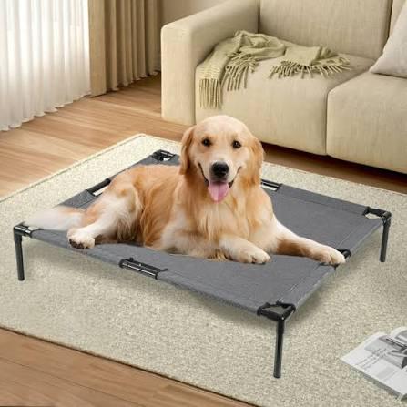 Cooling Elevated Dog Bed for Large Dogs Indoor Outdoor, Raised Acrylic Pet Cot with Breathable Mesh & Plush Washable Mat, Easy to Clean