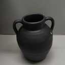 Hobby Lobby Black Ceramic Vase with Handles, Matte Black, 10.13" H x 9" W, Rustic Design, Decorative Vase for Faux Florals, Home and Office Decor