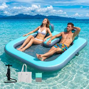 71" x 71" Inflatable Floating Dock for 2 Adults, 500 lbs Capacity Floating Island Platform with Mesh Water Hammock, UV and Puncture Resistant for Sunbathing, Lake Lounging and Water Relaxation, Large