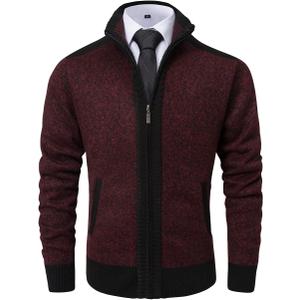 Vcansion Men's Classic Cardigan Sweaters Stand Collar Slim Fit Casual Knitted Sweater (Medium, B-wine Red)