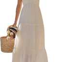 Women's Halter Neck Floral Maxi Dress 2024 Summer Boho Long Sundress Sexy Sleeveless Backless Flowy Ruffle Dress (Medium, White)