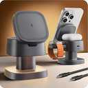 ByteWave 3-in-1 Charging Station for Apple, iPhone MagSafe Charger with 3-Color Light, 15W Max Foldable Wireless Fast Charging for iPhone 17/16/15/14/13/12, Apple Watch, AirPods, Home&Travel Friendly