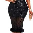 VERWIN Sequins Patchwork Bodycon Dress Women's Long Sleeve Dress Elegant Dress Plume Maxi Dress Party Dress (Large)