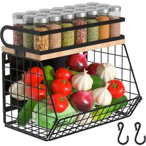 Uninol home Magnetic Shelf for Fridge with Wood Lid, Large Container Magnetic Spice Rack for Refrigerator,Fruit Potato and Onion Storage Bins, Pantry Organizers & Storage, Kitchen Counter, Cabinet