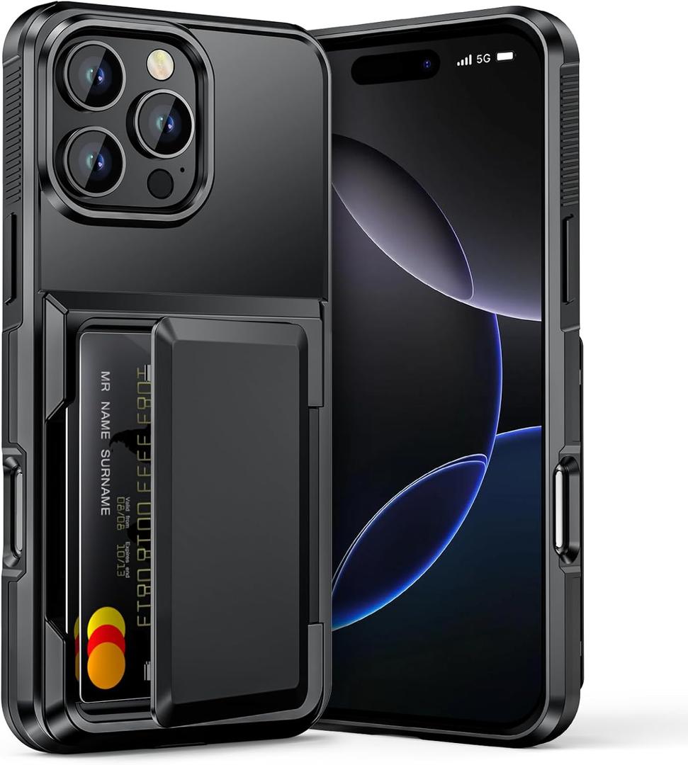 Vofolen for iPhone 16 Pro Max Case Wallet with Card Holder [Max 5 Cards] Dual Layer Heavy Duty Shockproof Drop Protective Hidden Flip ID Slot Cover for iPhone Pro Max Phone Case for Men Women-Black