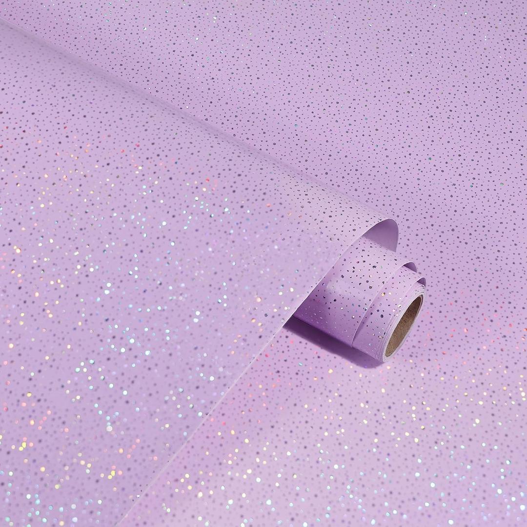 Light Purple Glossy Contact Paper Holographic Shiny Peel and Stick Wrapping Paper 15.7" X 472" Metallic Glitter Wallpaper Iridescent Contact Papers Vinyl DIY Film Countertops Furniture Shelf Drawer