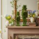 Weysat 2 Pcs Flocked Easter Nutcracker Figure Wooden Moss Nutcracker Figures with Straw Woven Bow Easter Ornament for Festival Party Gift Shelves Table Desktop Fireplace Decor, 10inch, 15inch