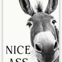 DSWEGVR Black and White Donkey Bathroom Wall Art Decor Nice Ass Funny Donkey in Bathroom Picture Poster Fun Animal Canvas Print Farmhouse Humor Wall Decor for Home Washroom Toilet 16x24inch Unframed
