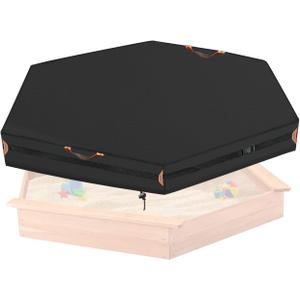Outdoor Hexagonal Sandbox Cover with Two Night-Vision Reflective Handles and 6.1 Meter Webbing Loops, Featuring an Elastic Drawstring at The Bottom. Suitable for sandboxes up to 74" L x 65" W x 8" H.
