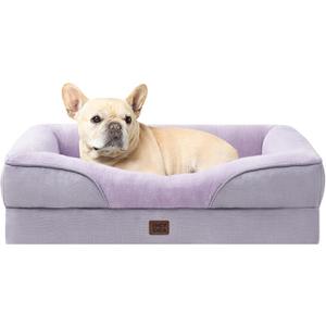 EHEYCIGA Orthopedic Dog Bed for Medium Dog, 30x20x6.5 Inch Memory Foam Dog Couch Bed with Sides, Waterproof Liner & Washable Removable Cover, Bolster Pet Sofa, Purple