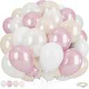 Double Stuffed Pearl White and Pink Balloons, 50pcs Double Stuffed Pearl Sand White Dusty Retro Pink Latex Balloons for Women Girls Boho Birthday Party Baby Shower Bridal Shower Wedding Engagement