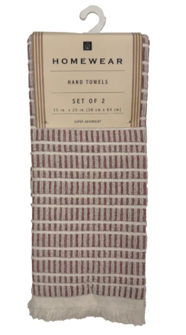 HOME WEAR HAND TOWELS SET OF 2. 15 INCH 25 INCH
