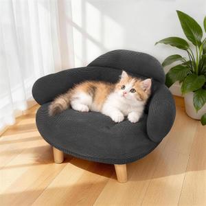 Kitten Gray Cat Sofa Bed, Pet Couch with Pine Wood Legs