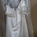MORGAN AND CO. Women's Satin Mini Dress W/Rhinestone Trim & Spaghetti Straps - Party, Prom and Evening Style Ivory, Medium