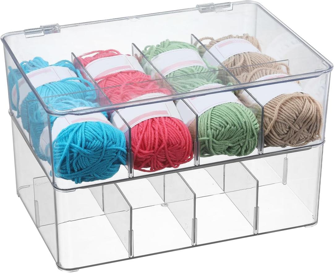 Clear Divided Storage Organizer Container Box with Lid Removable Divided Storage Medicine and Tea Bag Box Dresser Organizers Plastic Storage Bins for Cosmetics,Crafts,Coffee Pods (1)
