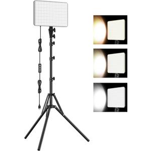 1-Pack LED Video Lighting Kit, Anautin 15W/1700Lux Photography Lighting with Tripod Stand, 2500-8500K Dimmable Streaming Light for Video Recording, Gaming, Podcast, Barber, Salon, TikTok, YouTube