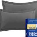 THREAD SPREAD 100% Egyptian Cotton Pillow Shams Set of 2 Standard/Queen Size with Envelope Closure - 1000 Thread Count Sateen Weave Pillow Sham, Silky Soft, Cooling Pillow Sham (Dark Grey)