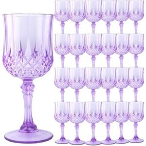 LEYIQU Plastic Glasses Plastic Goblets Vintage Style Cordial Drinking Glasses for Wedding Reception, Grand Event Party Supplies (24, Purple)