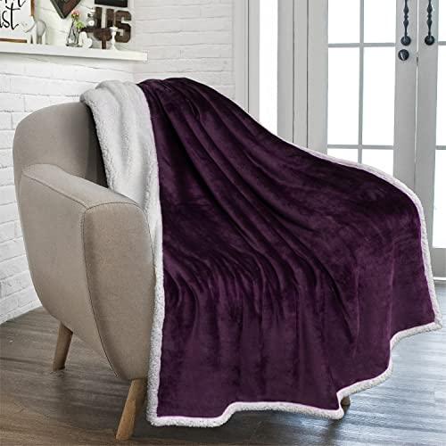 PAVILIA Sherpa Fleece Throw Blanket for Couch, Twin Size, Purple, Plush Soft Fuzzy Sofa Blanket, Cozy Reversible Winter Throw for Women Men, 60x80 Inches