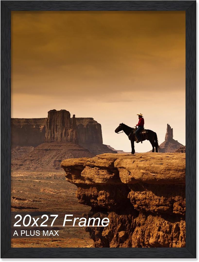 A PLUS MAX 20x27 Frame, Black Engineered Wood Picture Frame for 20 x 27 Inch Puzzle Poster Photo, Light Weight 20 by 27 Poster Frame with Wood-grain for Wall - 1 Pack/Black/20 x27