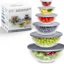 COOK WITH COLOR 12 Pc Glass Mixing Bowl Set with Lids Borosilicate Glass Nesting Bowls for Cooking, Baking and Meal Prep, Fluted Grey