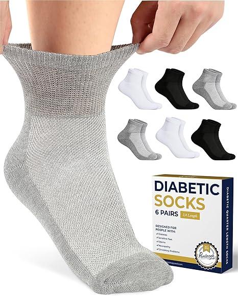 Pembrook Ankle Diabetic Socks for Women & Men | 6 Pairs | Wide Non Binding Socks Quarter Length | Edema Neuropathy Socks