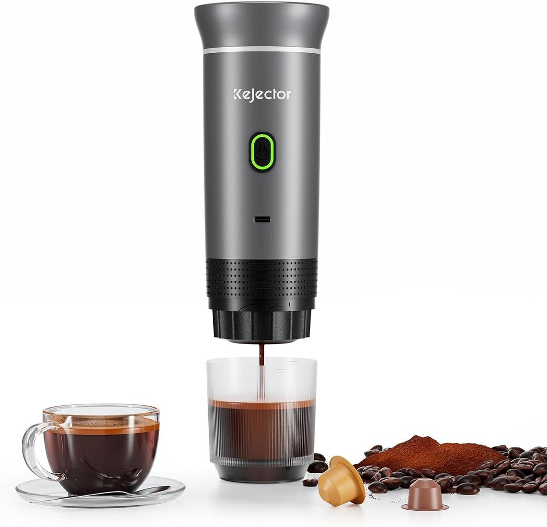 kejector Portable Coffee Maker Espresso Machine for Travel Nano Car Coffee Maker Compatible with Ground Coffee & Capsule for RV, Hiking Camping Office, Travel Espresso Maker Electric Coffee Machine (Silver)
