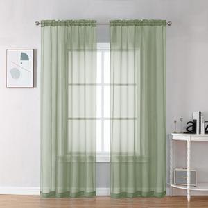 OVZME 2 Panels Sheer Sage Green Curtains 72 Inches Length Window Treatment for Kitchen, Elegant Airy Transparent Curtain Draperies Rod Pocket for Kids Living Room, Each 42 Width 72 Length