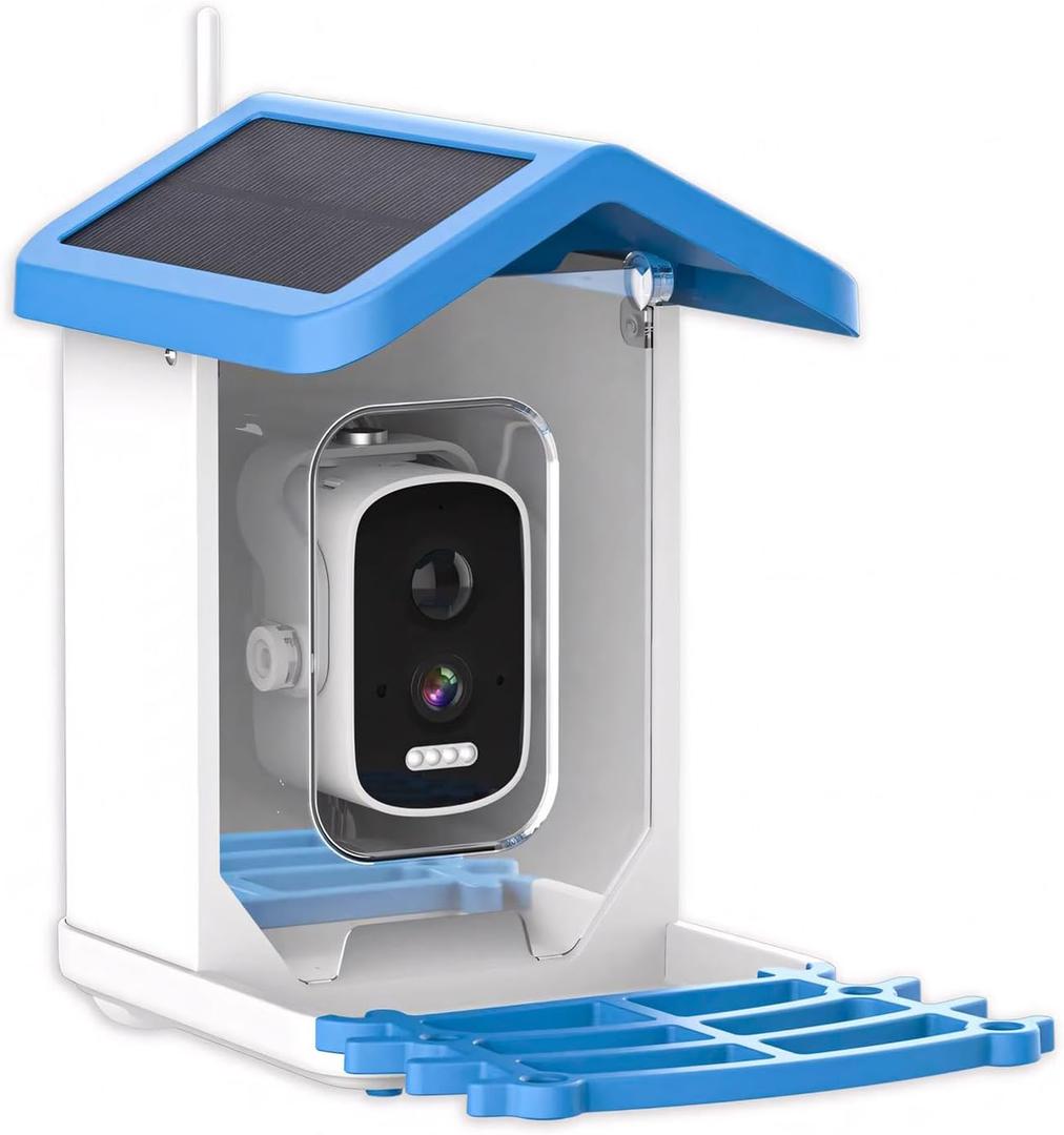 Smart Bird Feeder with CameraHAPAW Wireless WiFi Remotely Operated Feeding, Solar Powered ChargingRoofBlue