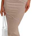 PRETTYGARDEN Women's Ribbed Maxi Bodycon Dress Summer Strapless Tube Y2K Party Club Long Dresses (Khaki, Small)